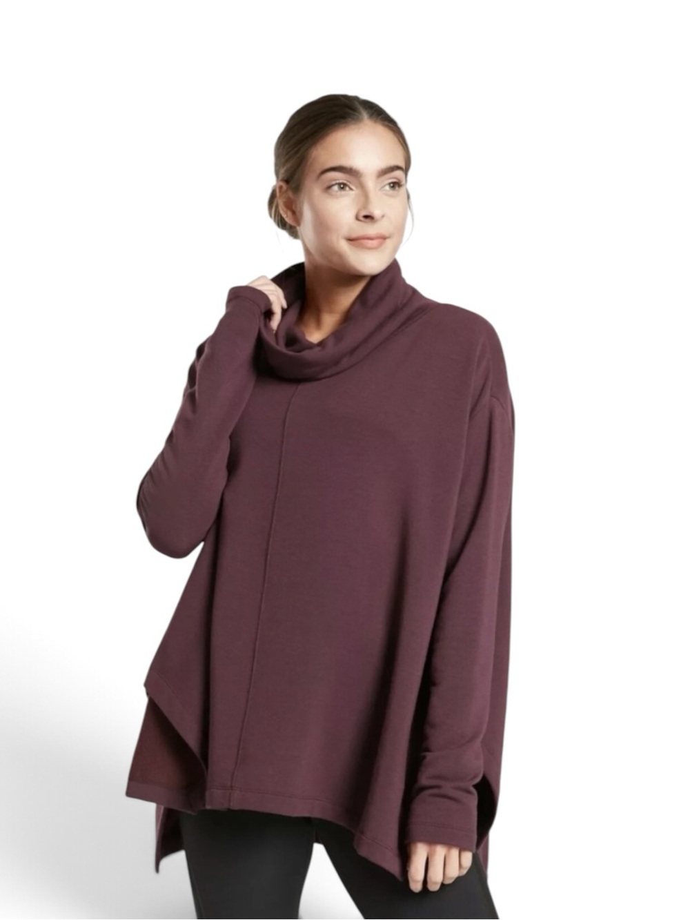 Athleta Ethereal Brushed Funnel Neck Top Sweatshirt Spiced Cabernet Purple XS